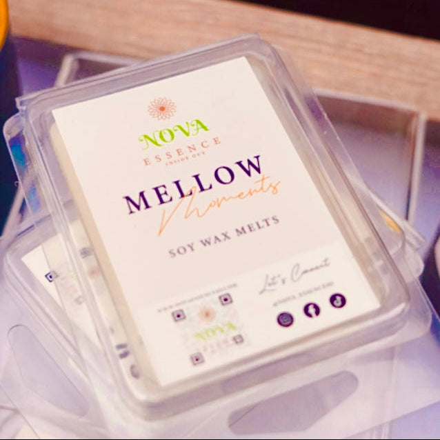 Box of Nova Essential Mellow soy wax melts with visible branding.
